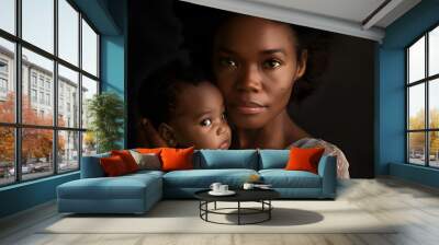  a black mother holding her newborn baby Wall mural